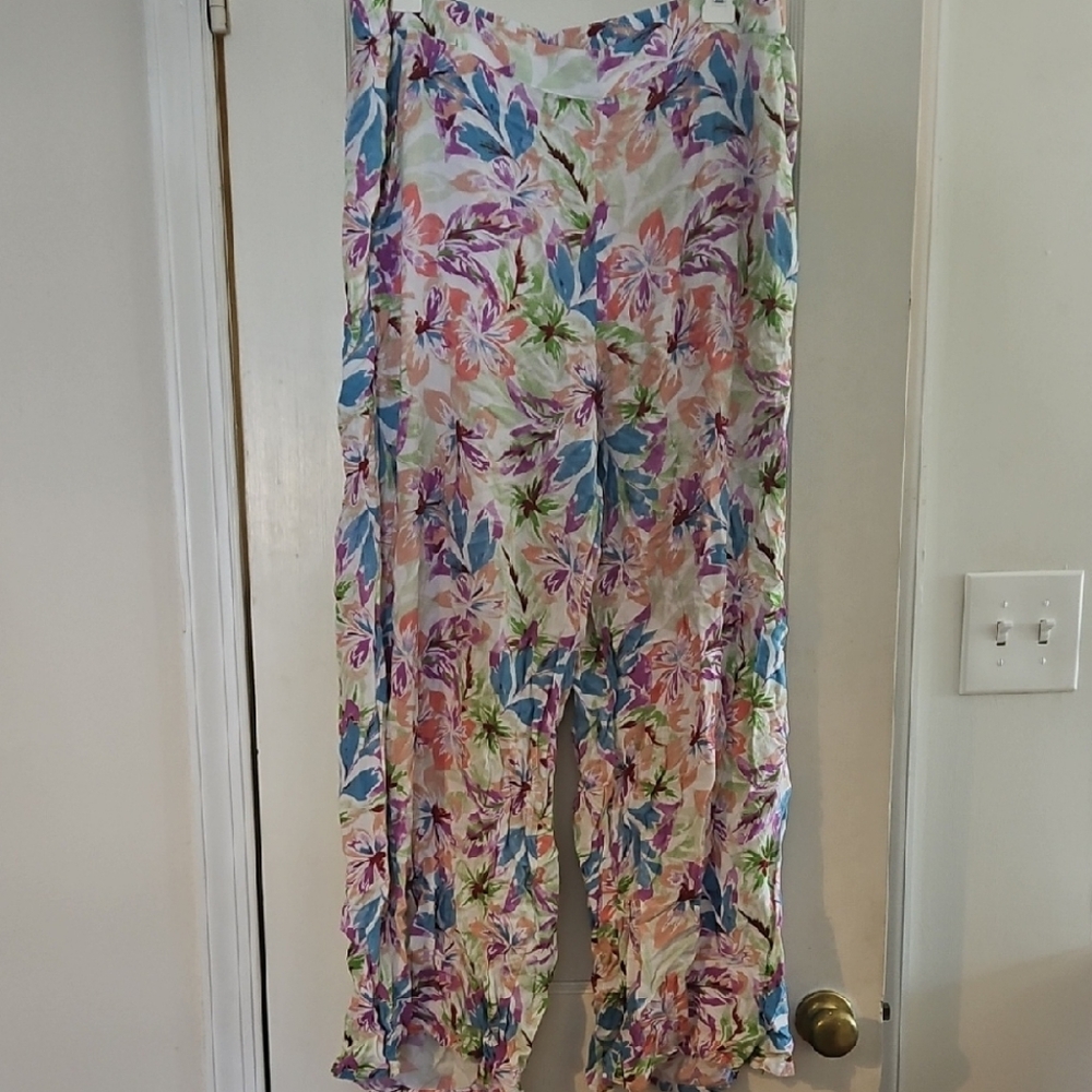 Roxy Multicolor Floral Flowy Wide Leg Pants Lightweight (Size XL)